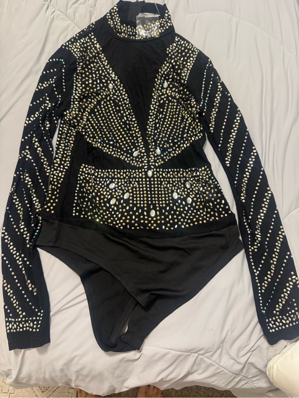 Studded Black Long-Sleeve Bodysuit